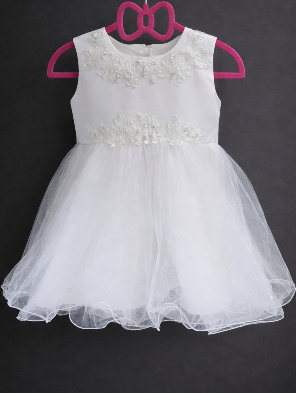 White Tulle Flower Girl Dress with Beaded Bodice